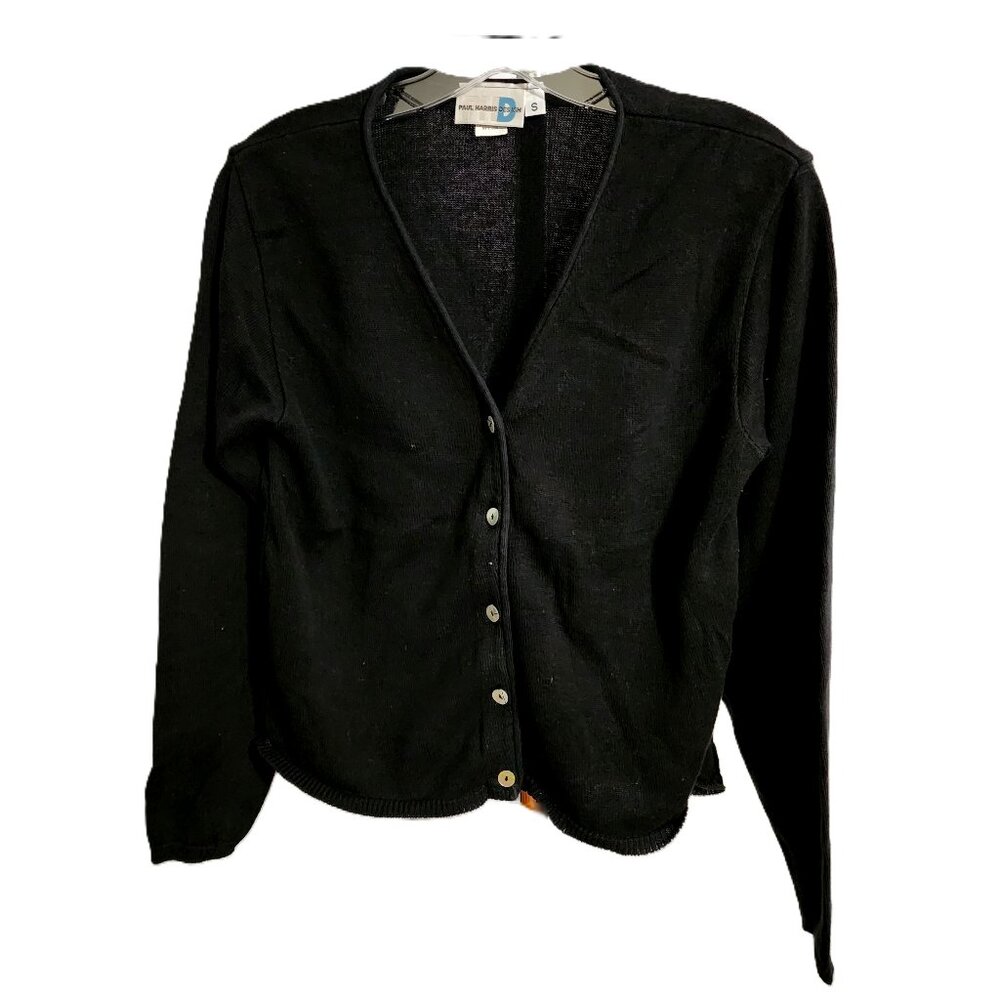 Antique Vintage Paul Harris Design 100% Cotton Black Button Up V-neck Cardigan